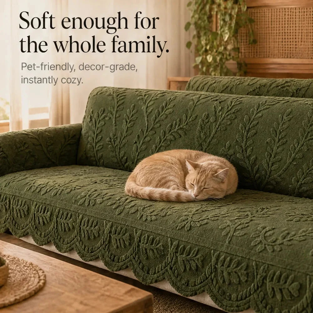 Embossed Plush Sofa Cover Non Slip Couch Protector with Botanical Leaf Pattern and Silicone Grip Backing Pet Friendly Sofa Seat Cover for Living Room