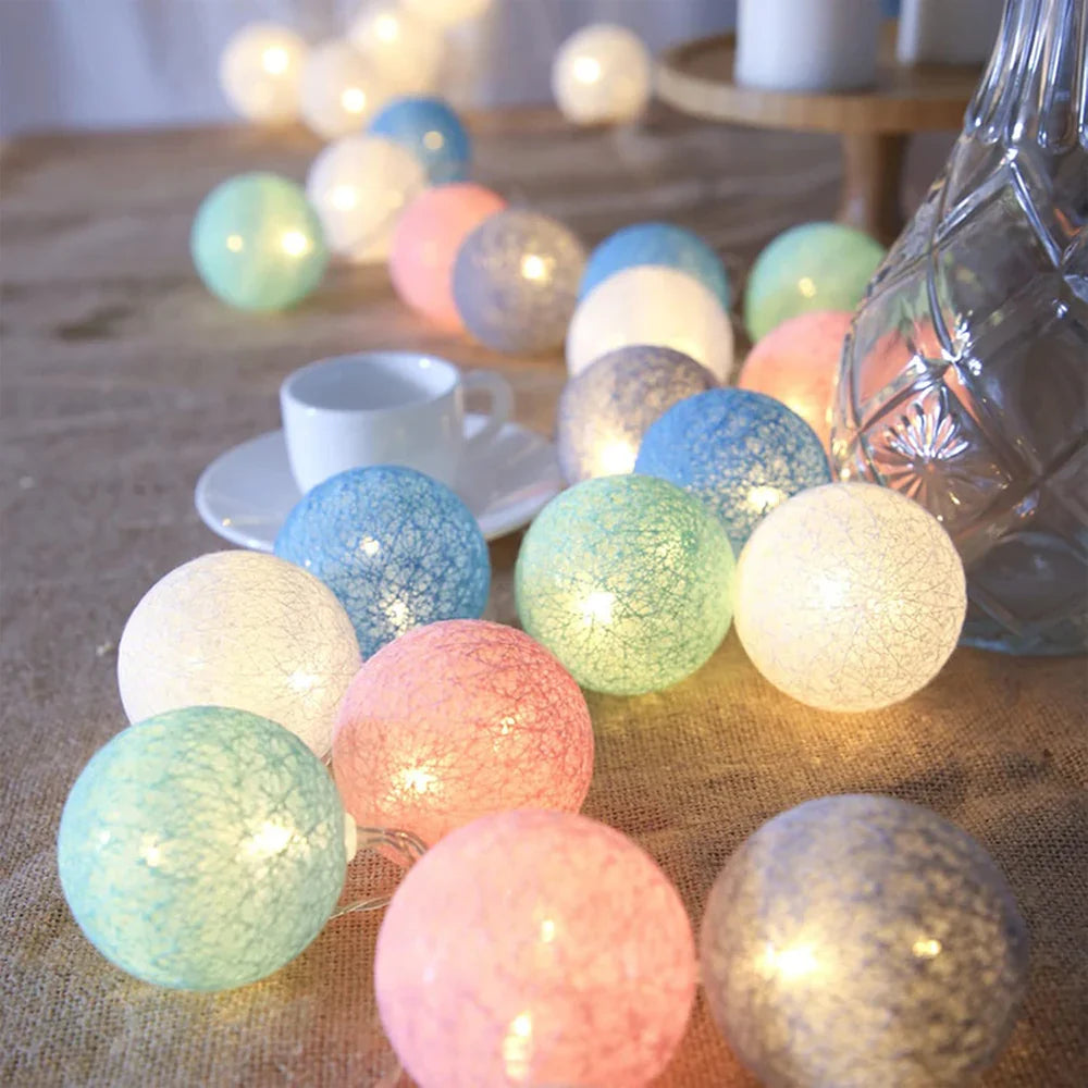 Cotton Ball String Lights LED Fairy Lights with Woven Cotton Balls Battery or USB Powered Garland Lights for Bedroom | Living Room | Nursery and Party