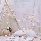 Cotton Ball String Lights LED Fairy Lights with Woven Cotton Balls Battery or USB Powered Garland Lights for Bedroom | Living Room | Nursery and Party