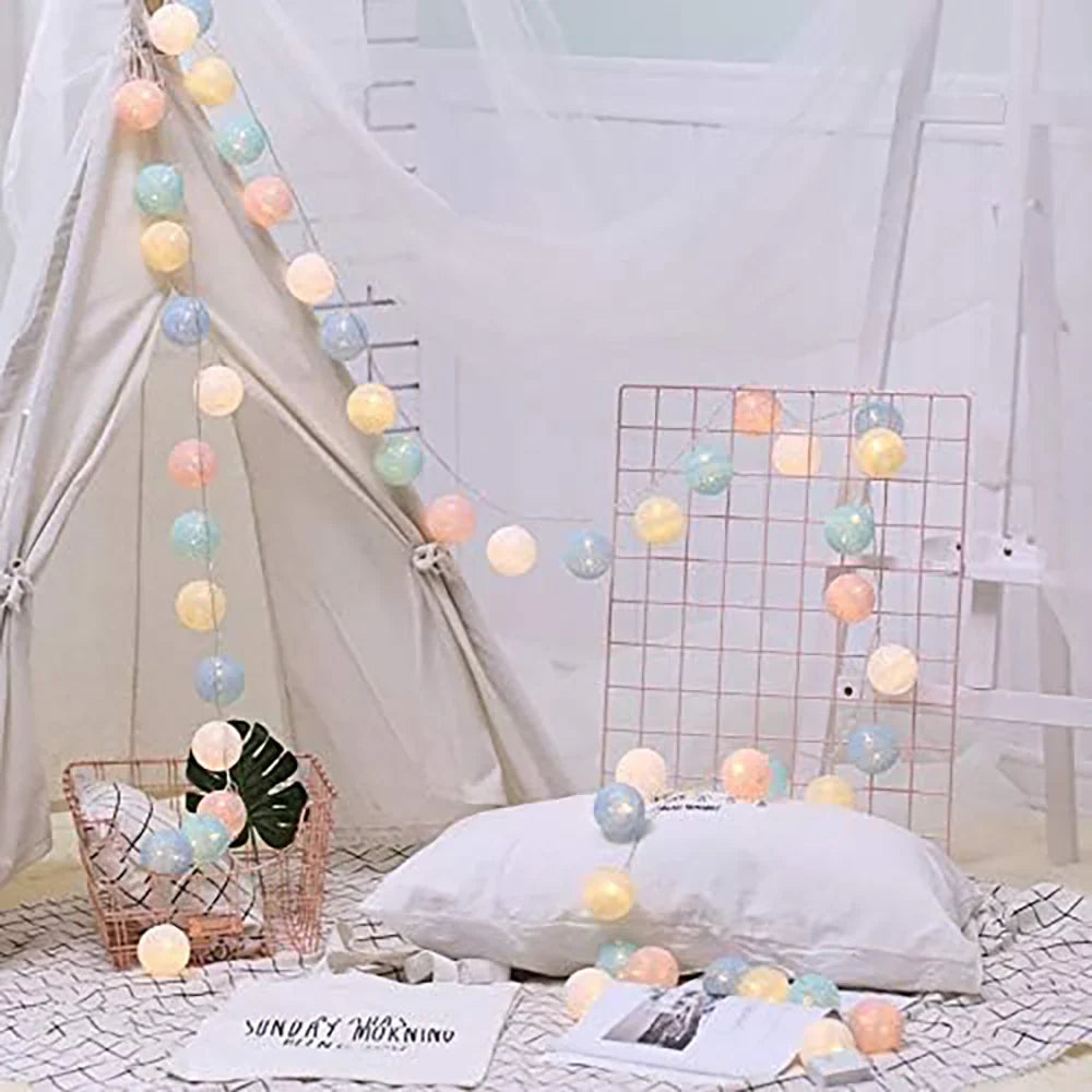 Cotton Ball String Lights LED Fairy Lights with Woven Cotton Balls Battery or USB Powered Garland Lights for Bedroom | Living Room | Nursery and Party