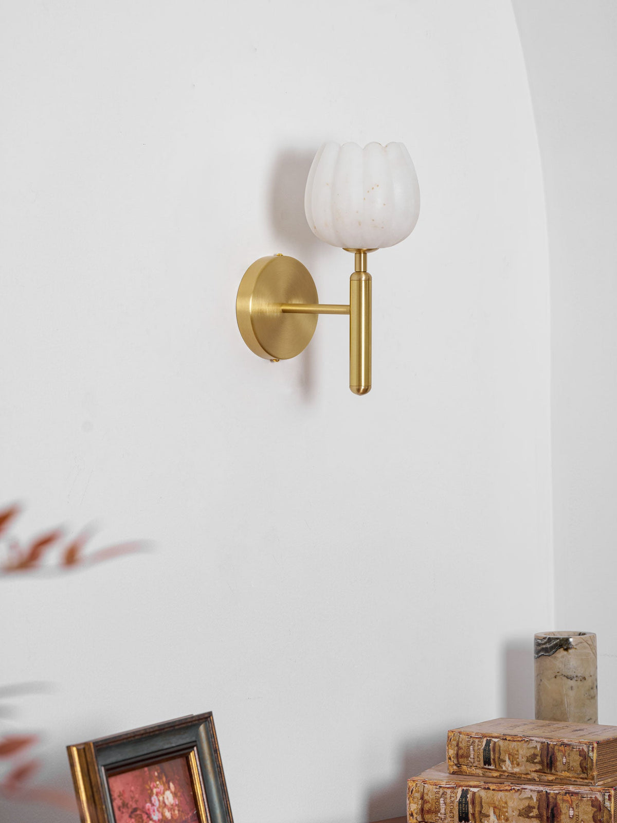 Textured Tulip Shade Wall Lamp With Round Backplate
