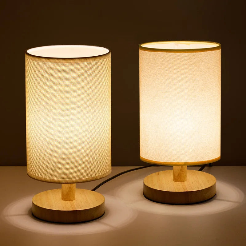 Linen Table Lamp with Wooden Base Dimmable LED Bedside Lamp with Remote Control and Touch Switch USB Powered Japandi Style for Bedroom | Living Room