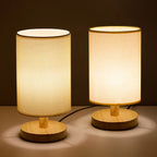 Linen Table Lamp with Wooden Base Dimmable LED Bedside Lamp with Remote Control and Touch Switch USB Powered Japandi Style for Bedroom | Living Room