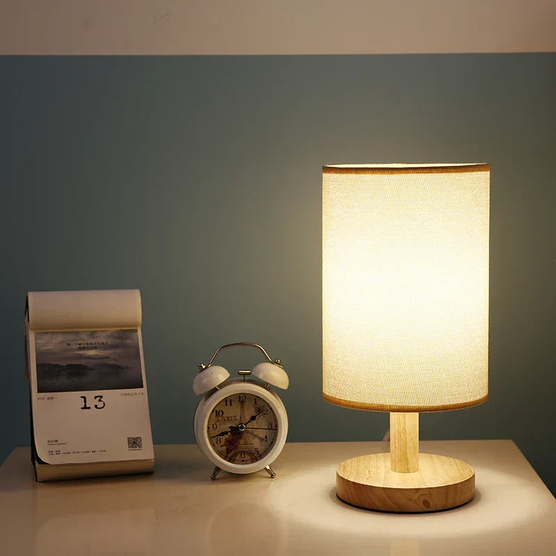 Linen Table Lamp with Wooden Base Dimmable LED Bedside Lamp with Remote Control and Touch Switch USB Powered Japandi Style for Bedroom | Living Room