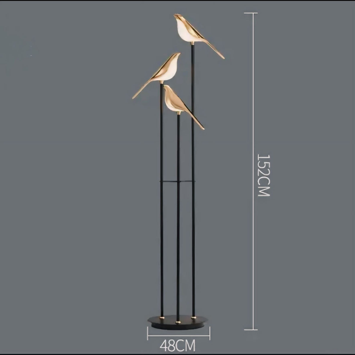 Modern Bird LED Floor Lamp with 3 Light Heads and Gold Accents