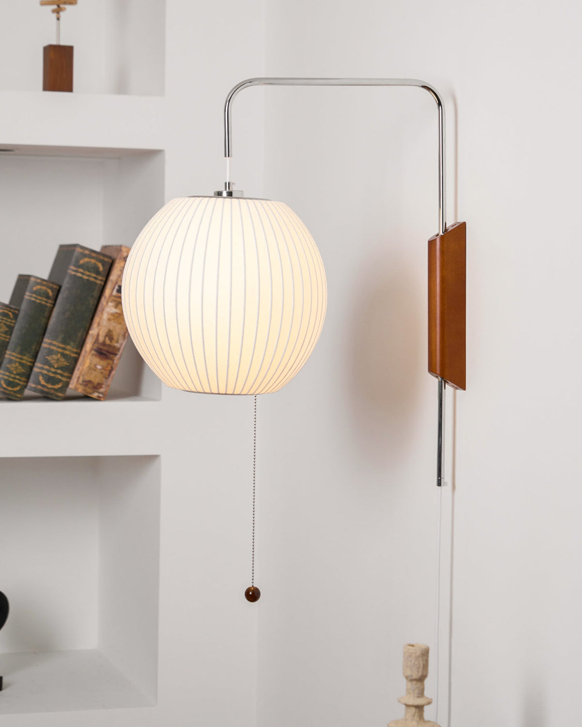 Ribbed Oval Wall Sconce With Pull Chain And Curved Arm