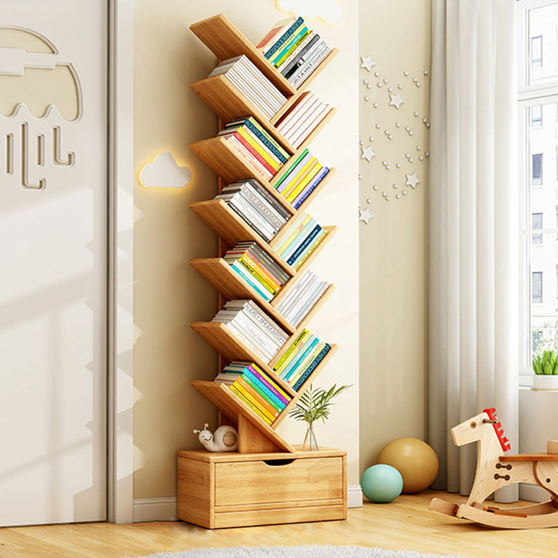 Tree Bookshelf with Drawer Freestanding Wooden Book Tower Tall Narrow Bookcase for Home Office | Bedroom and Kids Room