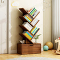 Tree Bookshelf with Drawer Freestanding Wooden Book Tower Tall Narrow Bookcase for Home Office | Bedroom and Kids Room