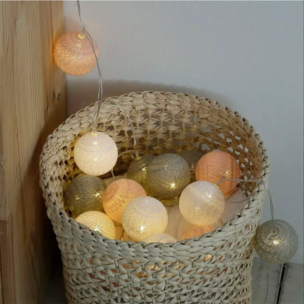 Cotton Ball String Lights LED Fairy Lights with Woven Cotton Balls Battery or USB Powered Garland Lights for Bedroom | Living Room | Nursery and Party