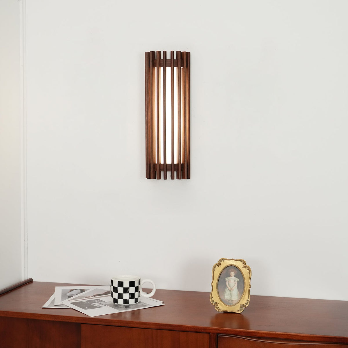Walnut Slat Wall Light With Vertical Linear Diffuser