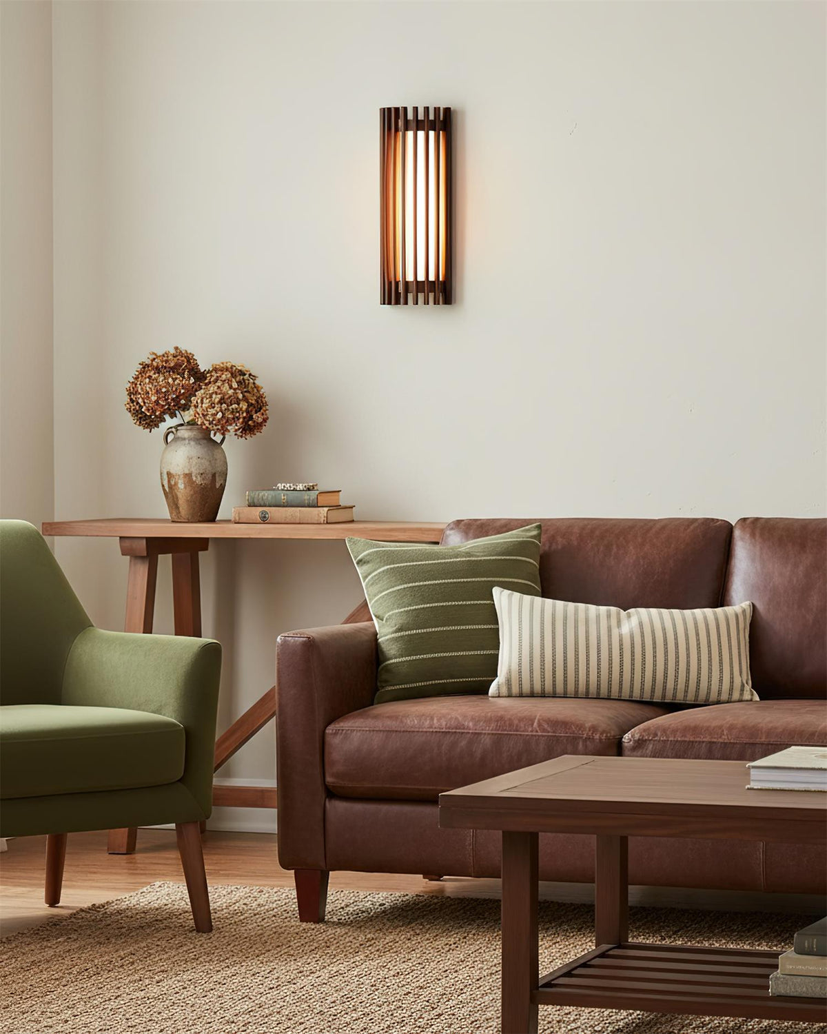 Walnut Slat Wall Light With Vertical Linear Diffuser