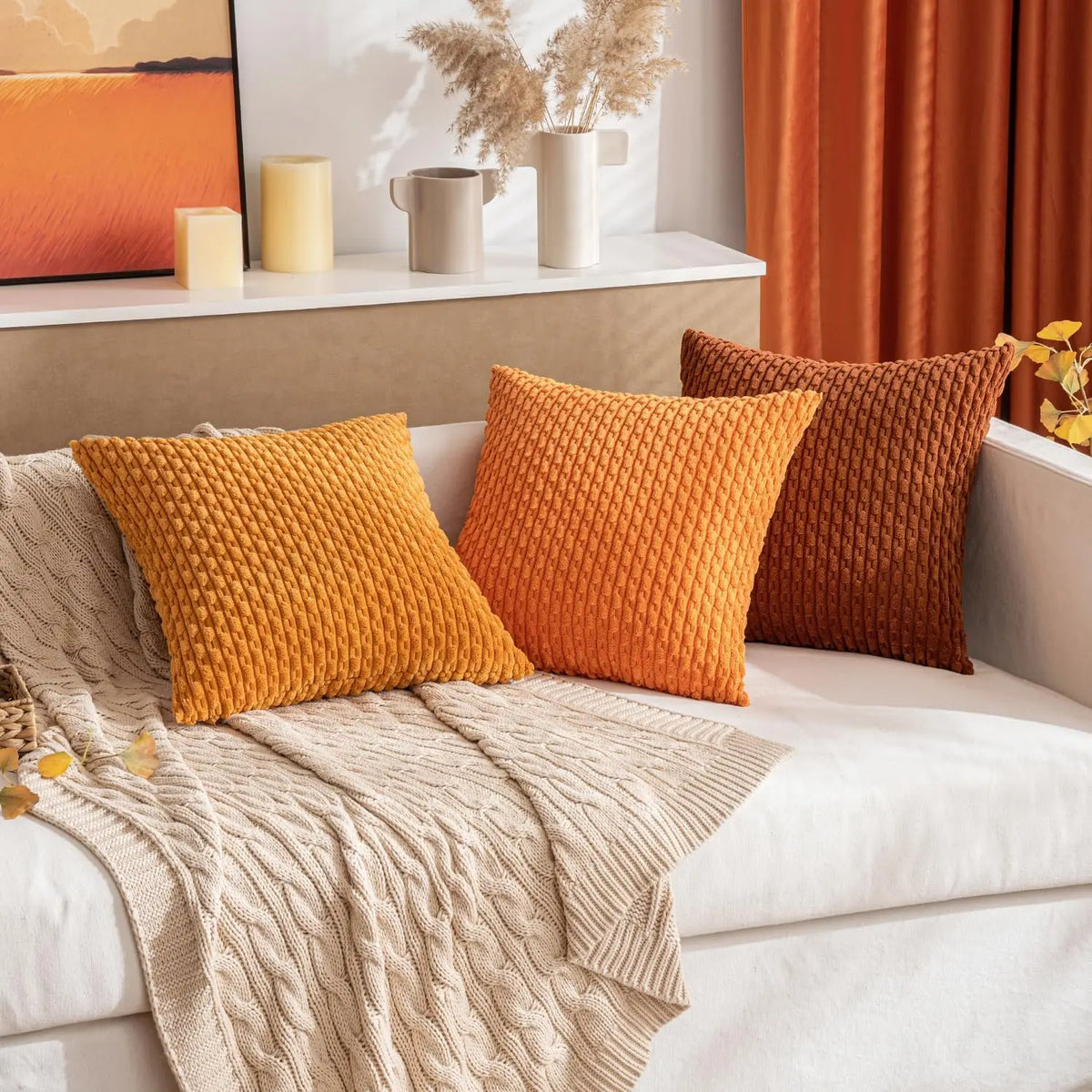 Corduroy Cushion Cover Soft Ribbed Boho Throw Pillow Cover with Hidden Zip Textured Striped Pillowcase for Sofa | Bed and Armchair