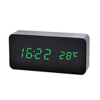 Wooden Digital Alarm Clock LED Display Silent Non Ticking Desk Clock with Temperature Display Minimalist Wood Block Bedside Clock for Bedroom