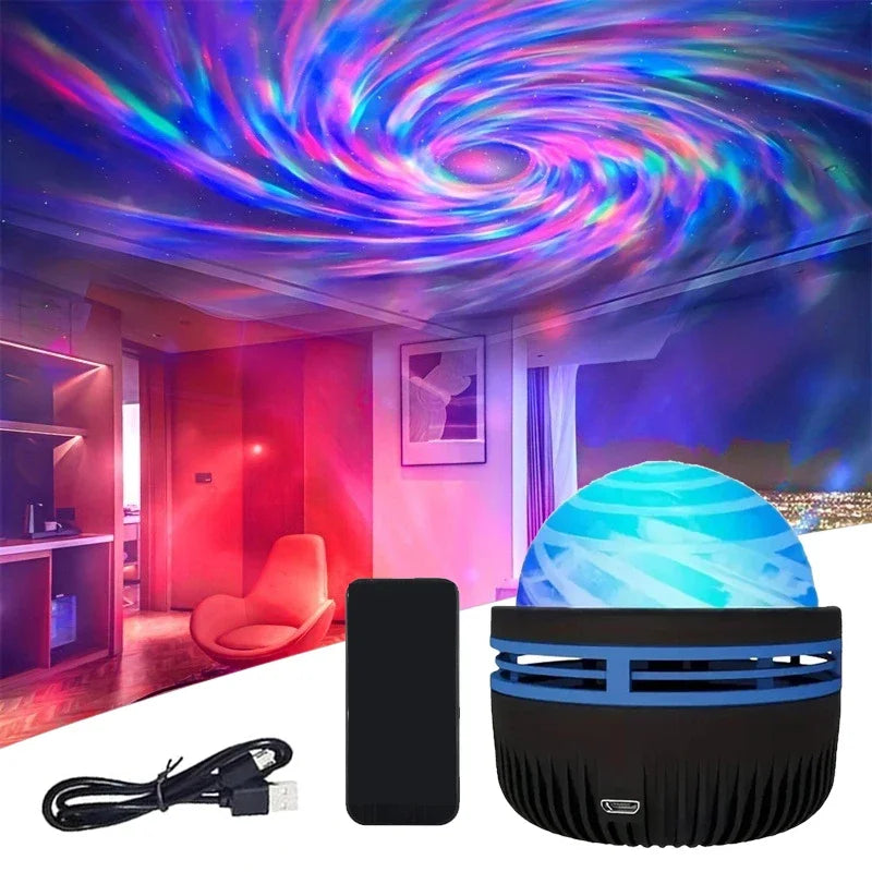 Aurora Projector Night Light Northern Lights Mood Lamp with Music Sync and Remote Control USB Rechargeable for Bedroom | Gaming Room and Parties
