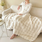 Faux Fur Throw Blanket Double Layer Extra Thick Rabbit Fur Effect Fluffy Blanket for Sofa | Bed and Armchair