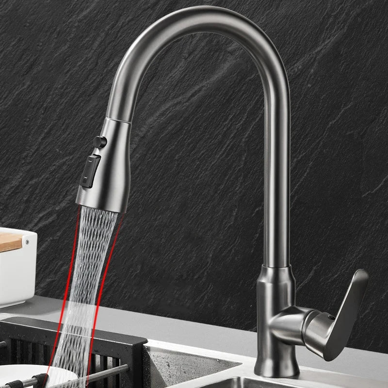 Pull Out Kitchen Tap Single Lever Swivel Spout Kitchen Mixer Tap with Pull Down Spray Head and Flexible Hose for Kitchen Sinks