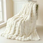 Faux Fur Throw Blanket Double Layer Extra Thick Rabbit Fur Effect Fluffy Blanket for Sofa | Bed and Armchair