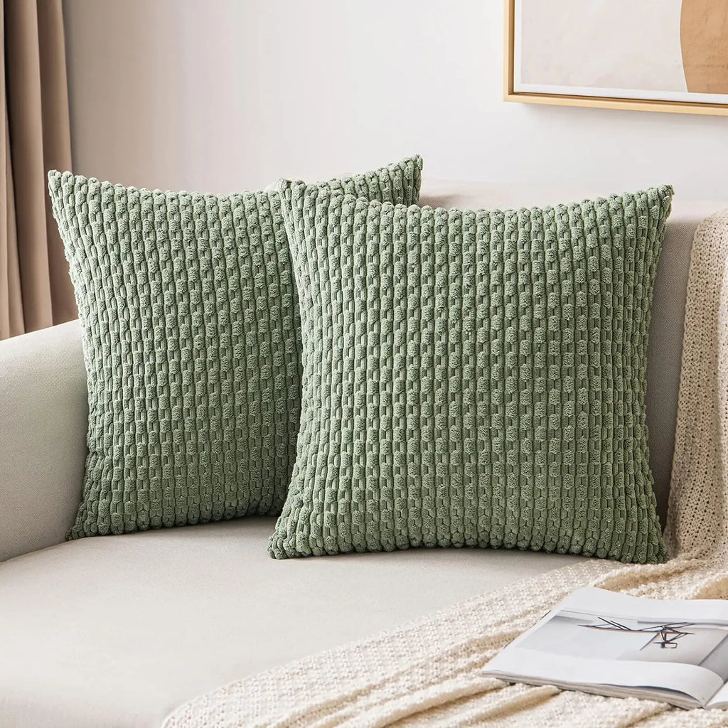Corduroy Cushion Cover Soft Ribbed Boho Throw Pillow Cover with Hidden Zip Textured Striped Pillowcase for Sofa | Bed and Armchair