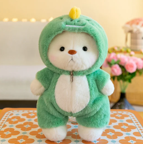 Plush Teddy Bear in Animal Costume Soft Cuddly Toy Bear with Zip Up Hooded Outfit Panda | Unicorn | Rabbit | Dinosaur and More Designs for Children