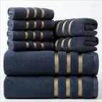Bath Towel Set with Gold Stripe Border Soft Absorbent Towels Including Bath Towels | Hand Towels and Washcloths for Bathroom and Guest Room