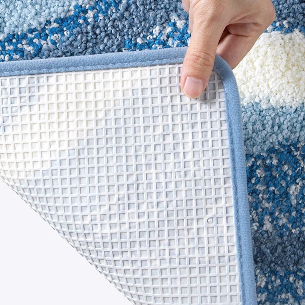Coastal Bath Mat Soft Microfibre Bathroom Rug with Beach Wave Design Absorbent Non Slip Machine Washable Mat for Bathroom and Shower