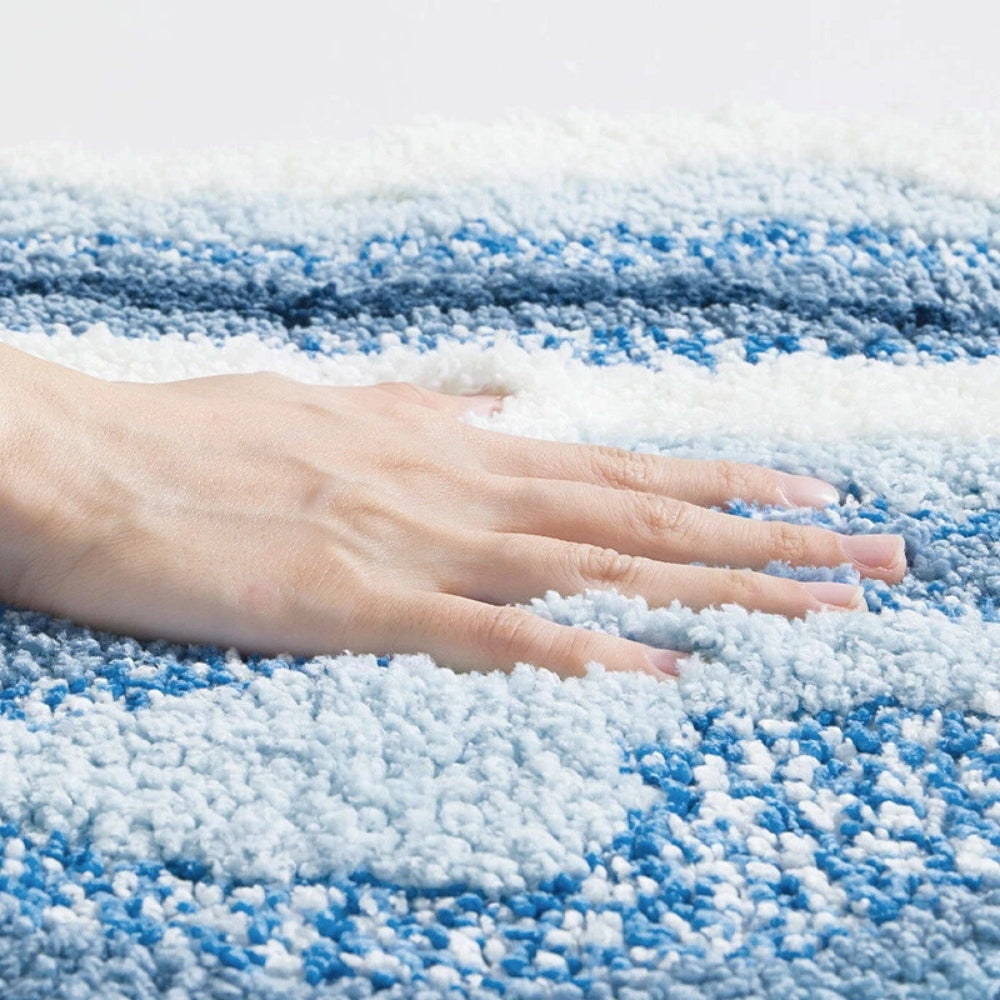 Coastal Bath Mat Soft Microfibre Bathroom Rug with Beach Wave Design Absorbent Non Slip Machine Washable Mat for Bathroom and Shower