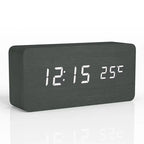 Wooden Digital Alarm Clock LED Display Silent Non Ticking Desk Clock with Temperature Display Minimalist Wood Block Bedside Clock for Bedroom
