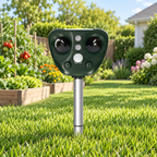 Solar Ultrasonic Bird Repeller Outdoor Garden Bird Deterrent with Motion Sensor and Flashing LED Lights Weatherproof Stake Mounted Repeller for Yards