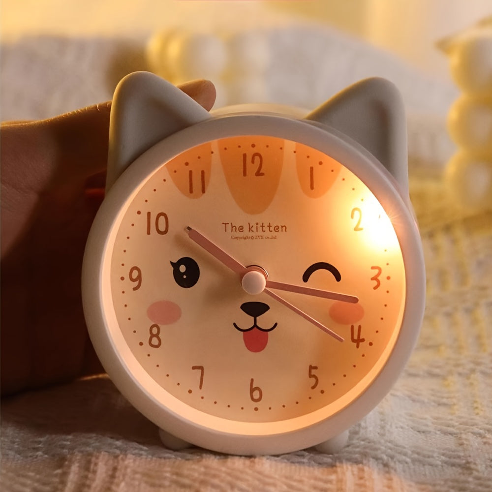 Silent Kids Alarm Clock with Night Light Cute Animal Bedside Clock Non-Ticking Battery Operated Children's Alarm Clock for Bedroom and Nursery