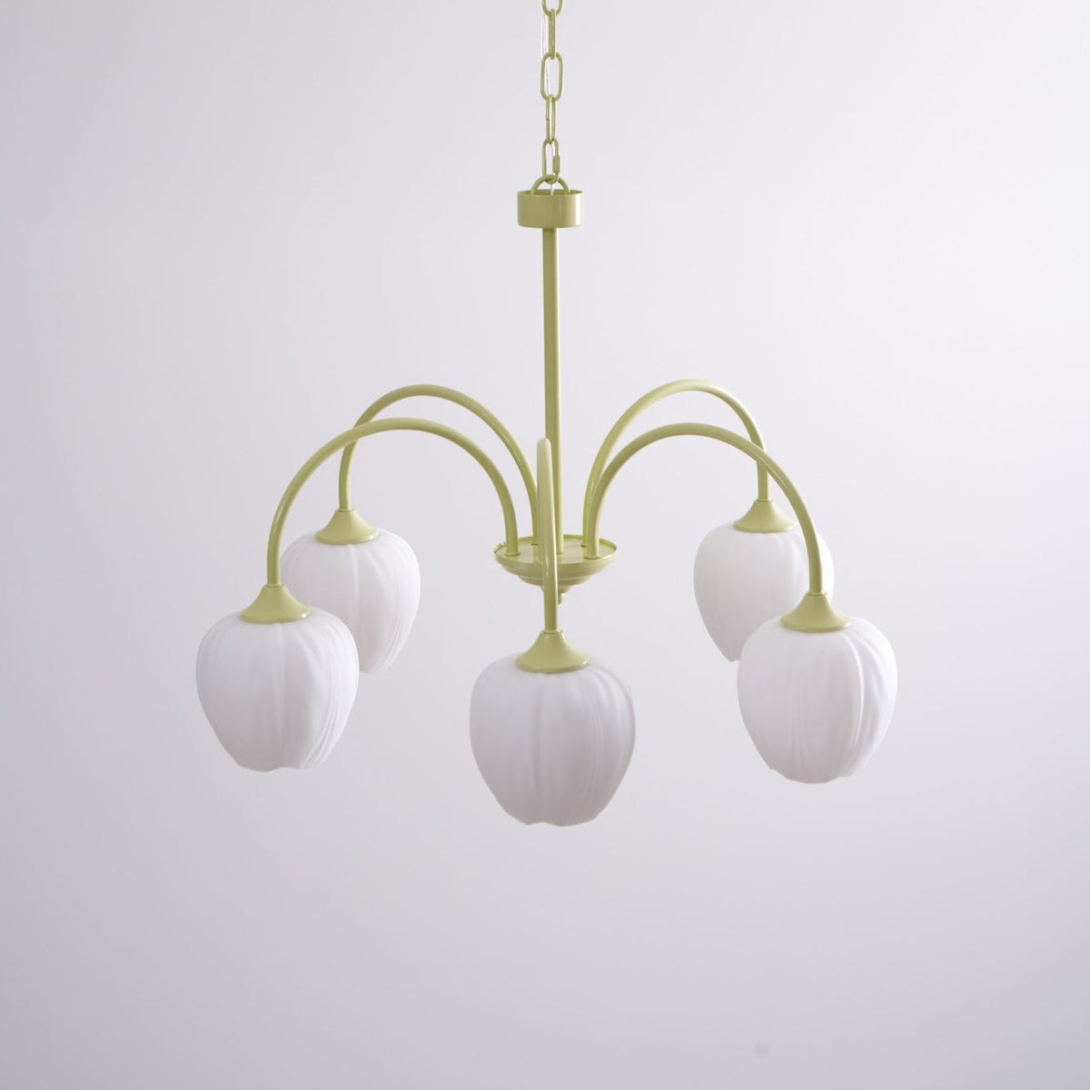 Five-Light Floral Glass Chandelier With Curved Arms