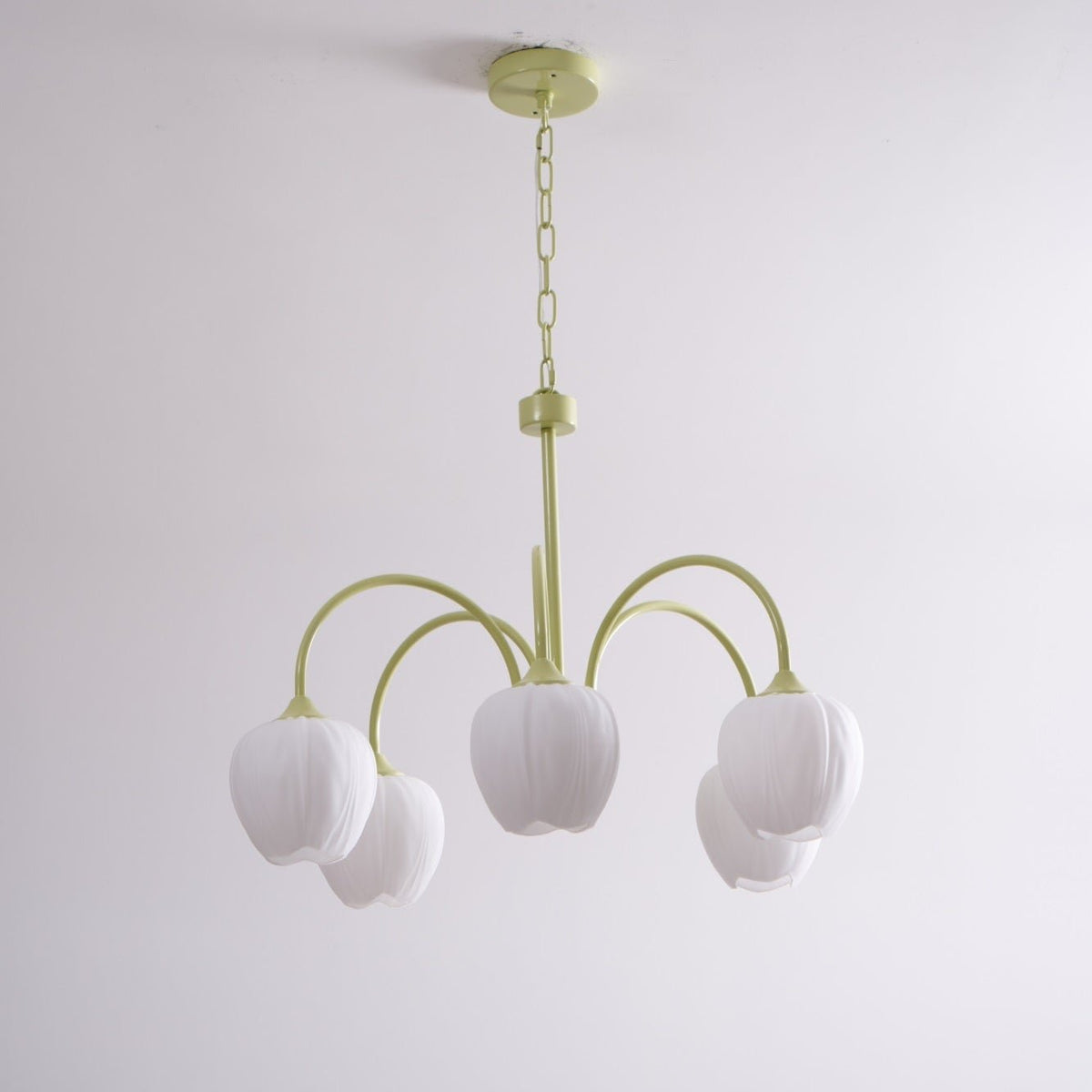 Five-Light Floral Glass Chandelier With Curved Arms
