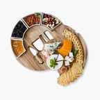 Cheese Board and Knife Set Round Acacia Wood Charcuterie Board with Ceramic Bowls and Stainless Steel Cheese Knives for Entertaining