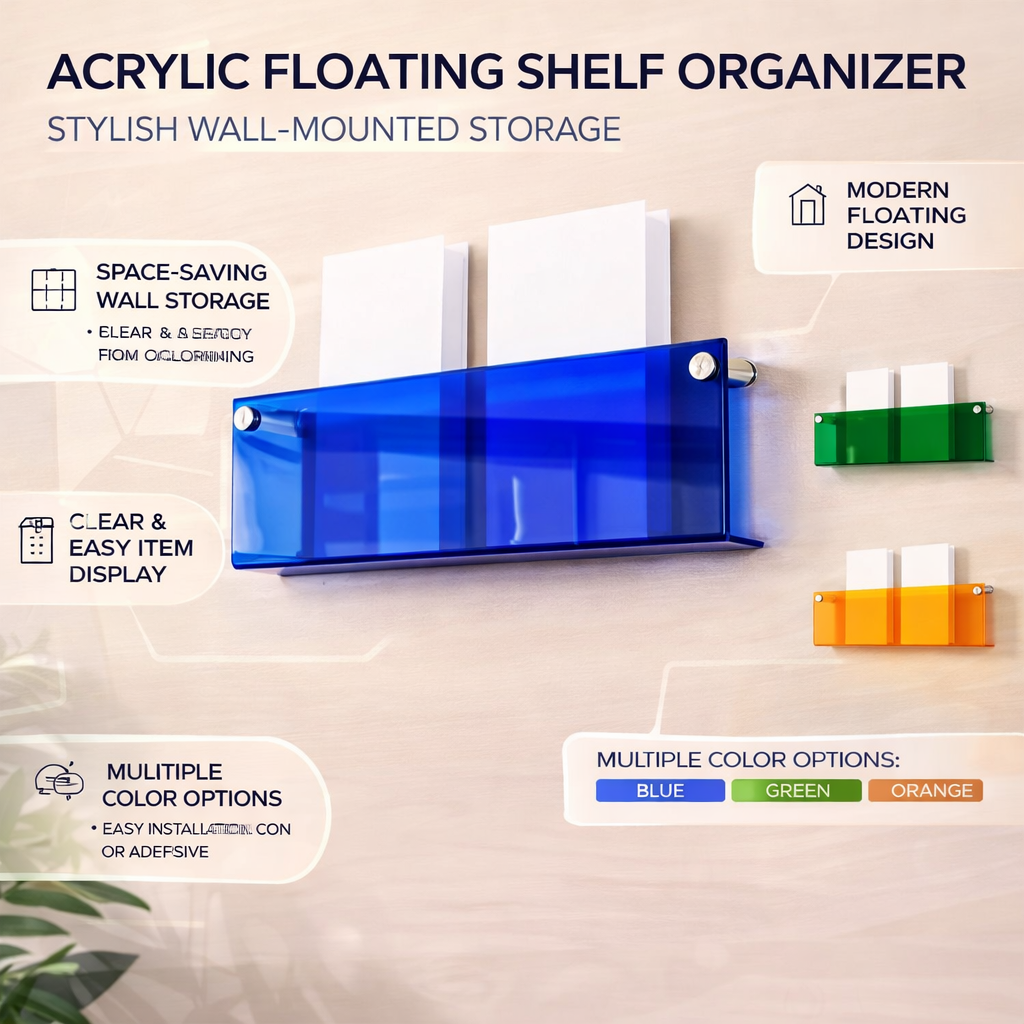 Acrylic Wall Shelf Floating Magazine Rack Wall Mounted Book Display Organiser with Screw or Adhesive Fixing for Living Room | Bedroom and Office