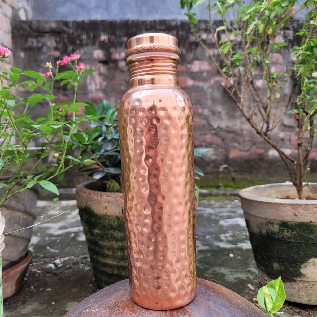 Hammered Copper Finish Water Bottle Stainless Steel Leak Proof Reusable Drinks Bottle with Screw Cap for Office | Yoga and Travel