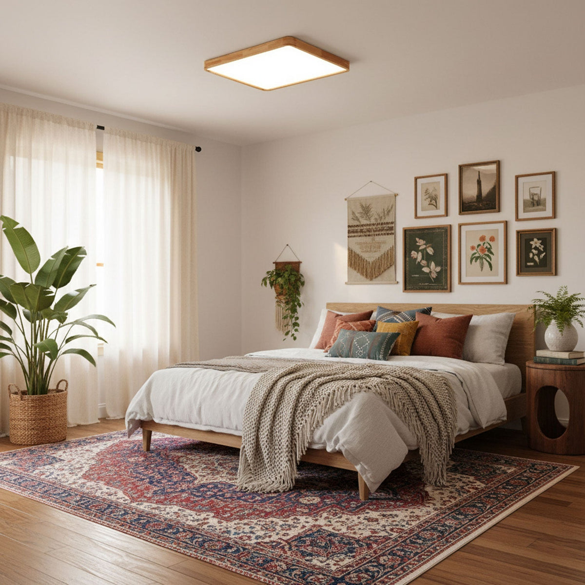 Minimalist Wood Flush Mount Ceiling Light With Round Shade