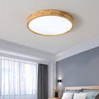 Minimalist Wood Flush Mount Ceiling Light With Round Shade