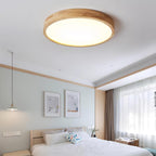 Minimalist Wood Flush Mount Ceiling Light With Round Shade