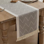 Woven Table Runner with Tassels Zigzag Textured Microfibre Dining Table Runner Farmhouse Style for Dining Table | Sideboard and Coffee Table