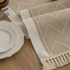 Woven Table Runner with Tassels Zigzag Textured Microfibre Dining Table Runner Farmhouse Style for Dining Table | Sideboard and Coffee Table