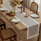Woven Table Runner with Tassels Zigzag Textured Microfibre Dining Table Runner Farmhouse Style for Dining Table | Sideboard and Coffee Table