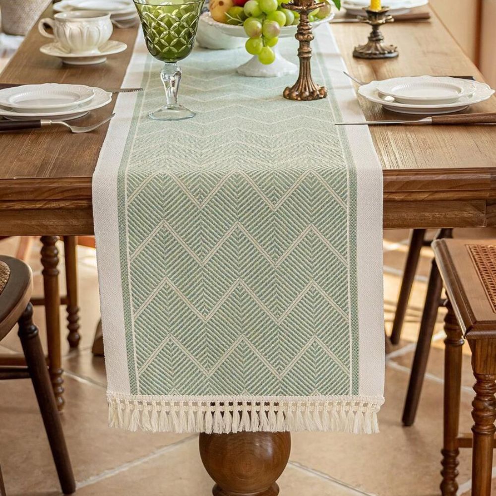Woven Table Runner with Tassels Zigzag Textured Microfibre Dining Table Runner Farmhouse Style for Dining Table | Sideboard and Coffee Table
