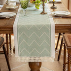 Woven Table Runner with Tassels Zigzag Textured Microfibre Dining Table Runner Farmhouse Style for Dining Table | Sideboard and Coffee Table