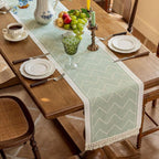 Woven Table Runner with Tassels Zigzag Textured Microfibre Dining Table Runner Farmhouse Style for Dining Table | Sideboard and Coffee Table