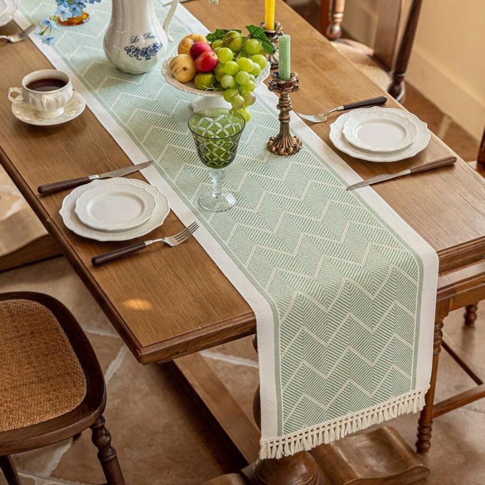 Woven Table Runner with Tassels Zigzag Textured Microfibre Dining Table Runner Farmhouse Style for Dining Table | Sideboard and Coffee Table