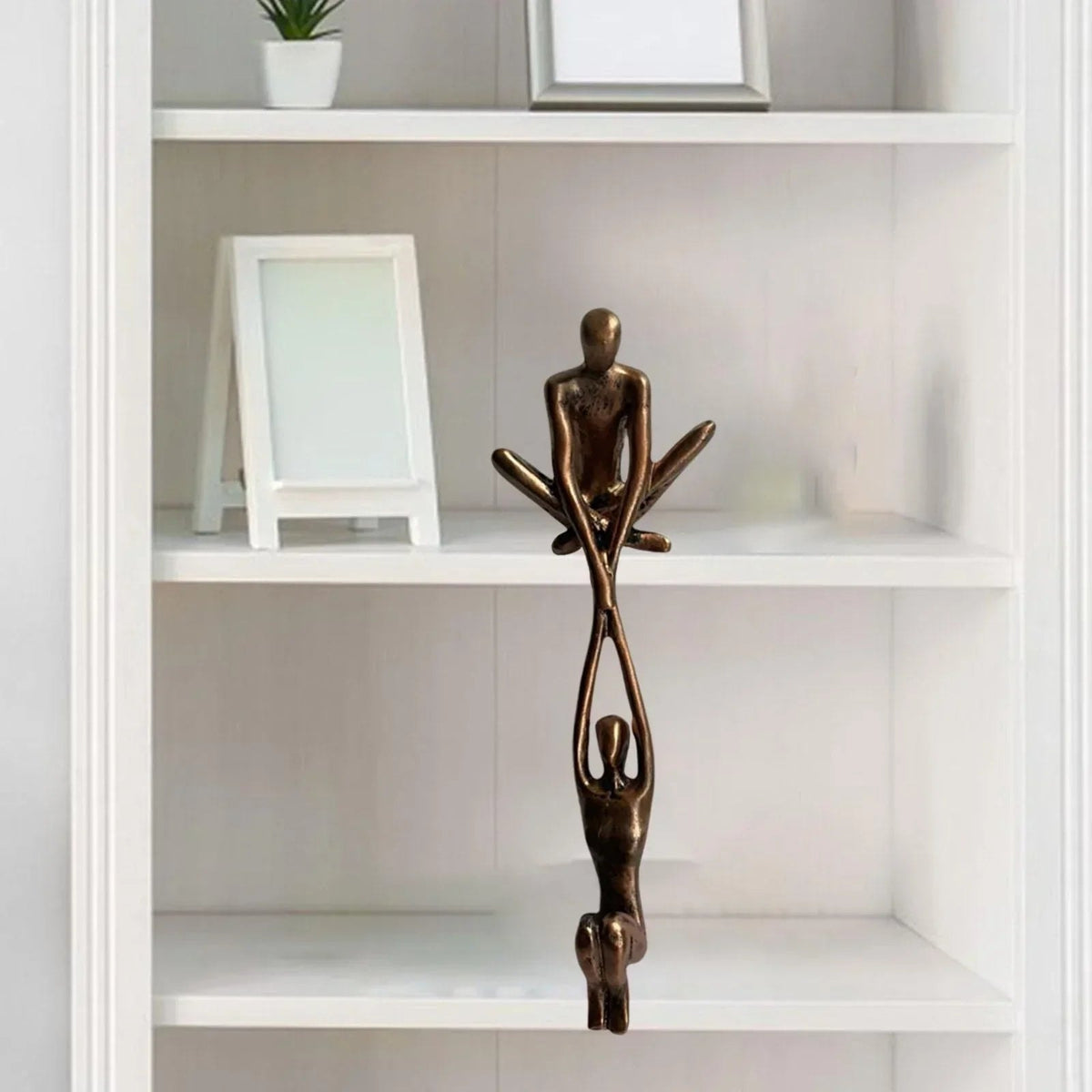 Abstract Couple Shelf Sitter Sculpture with Hanging Figure for Bookshelf