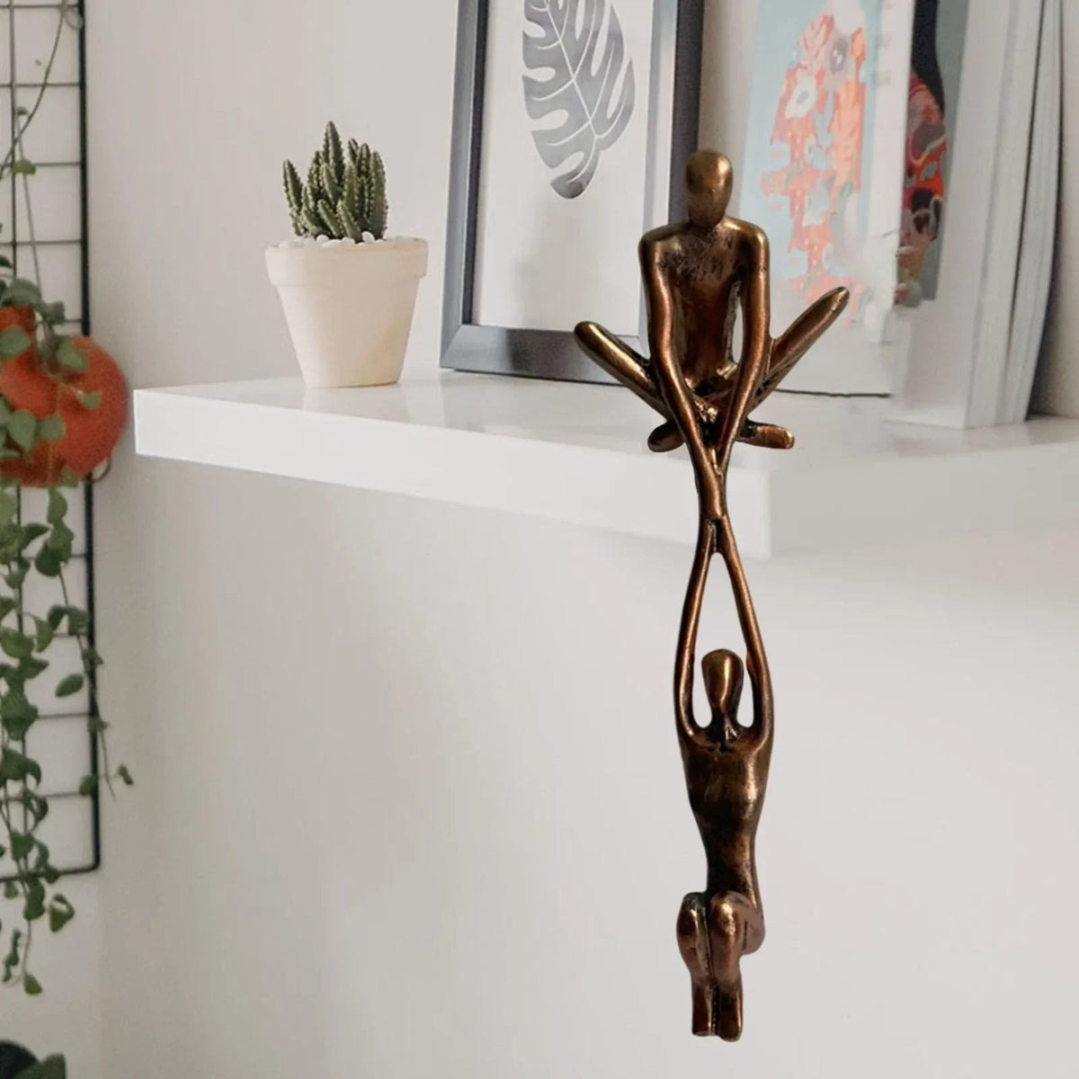 Abstract Couple Shelf Sitter Sculpture with Hanging Figure for Bookshelf