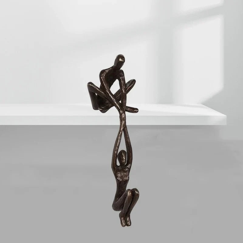 Abstract Couple Shelf Sitter Sculpture with Hanging Figure for Bookshelf