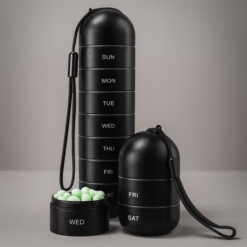 Aluminium Weekly Pill Organiser Portable Stackable Pill Box with Silicone Seal
