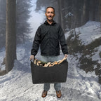 Felt Firewood Basket Foldable Log Carrier with Wooden Handles and Leather Details Large Fireplace Log Bag for Indoor Use