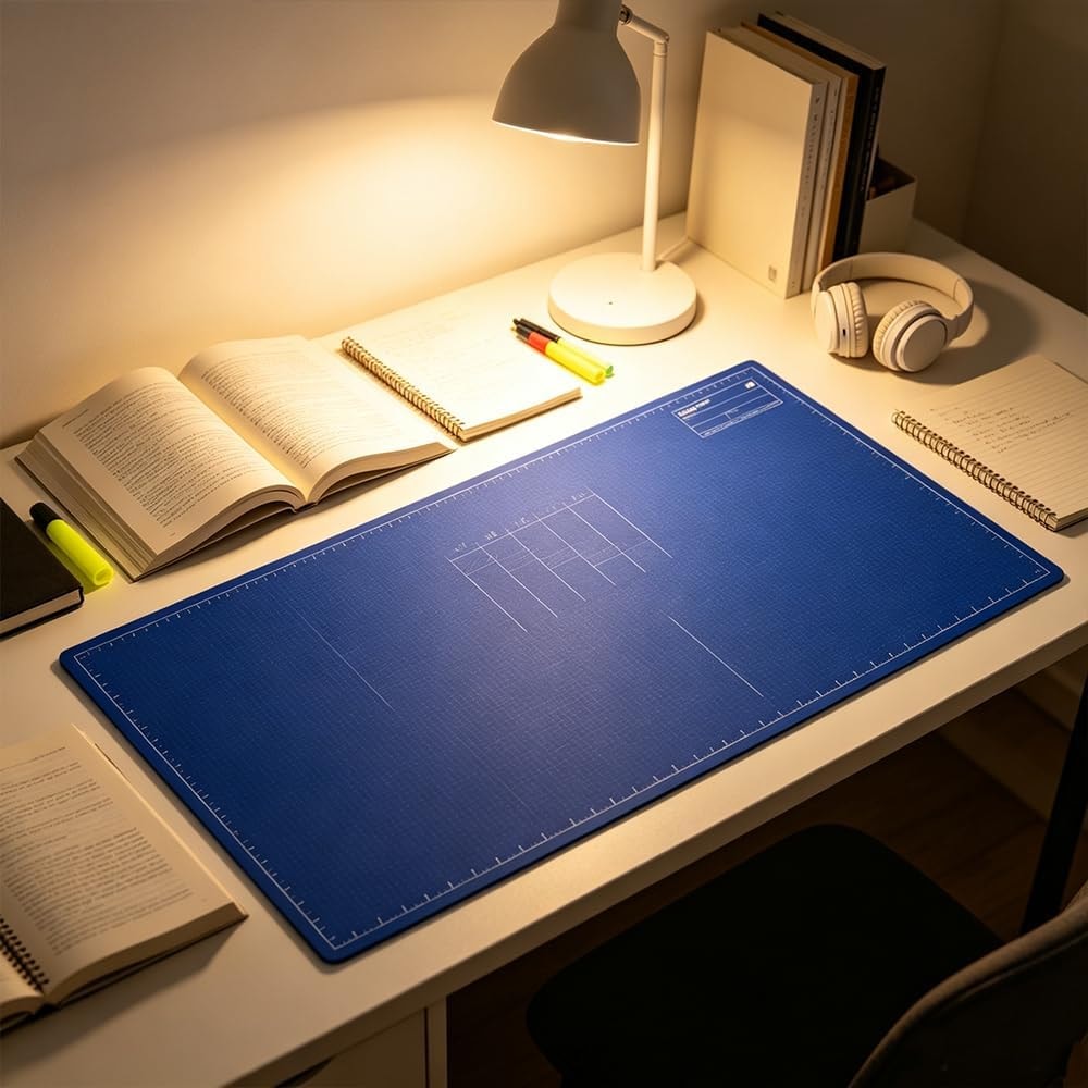 Blueprint Style Reusable Desk Mat Double Sided Dry Erase Writing Surface